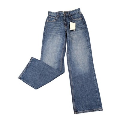 Bershka 90s Wide Jeans Womens 6 Blue Medium Wash High Rise Wide Leg Denim
