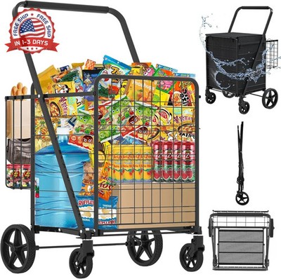 Heavy Duty Folding Shopping Cart with 360° Swivel Wheels, Waterproof Bag, Jumbo