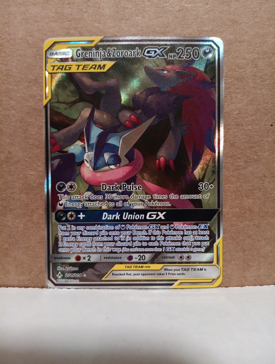 Greninja & Zoroark GX 201/214 (Alternate Full Art) SM Unbroken Bonds Holo NM