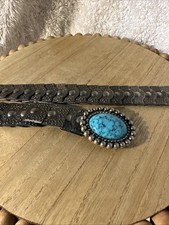 Vintage Metal Concho Southwest Belt W-Faux Turquoise Buckle Stretchy