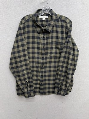 Outerknown Flannel Shirt Mens XL Green Button Up Pocket Midweight Long Sleeve