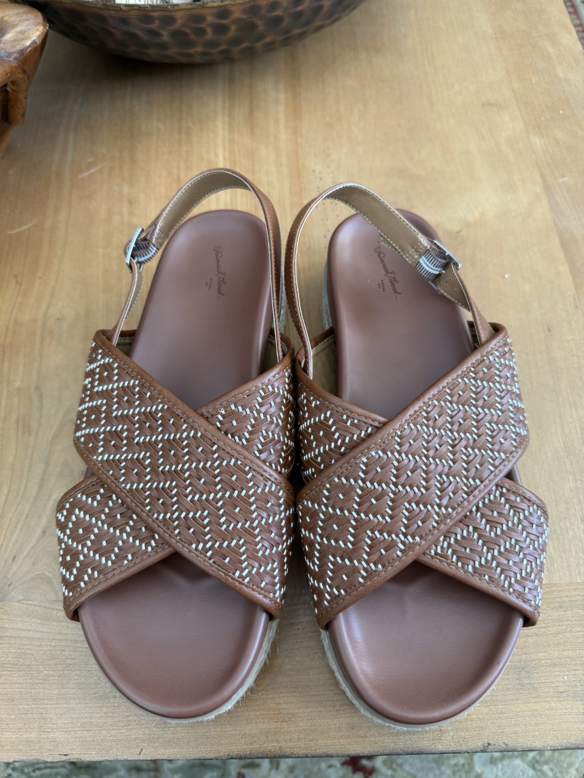 SAOLA Sandali donna filo universale taglia 11 marrone avorio suola bordo corda plateau 2”