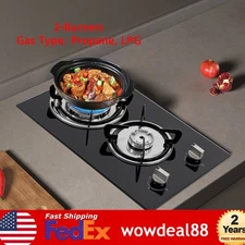 Kitchen Gas Cooktop Stove Top 2 Burners LPG/Propane Gas Stove Toughened Glass US