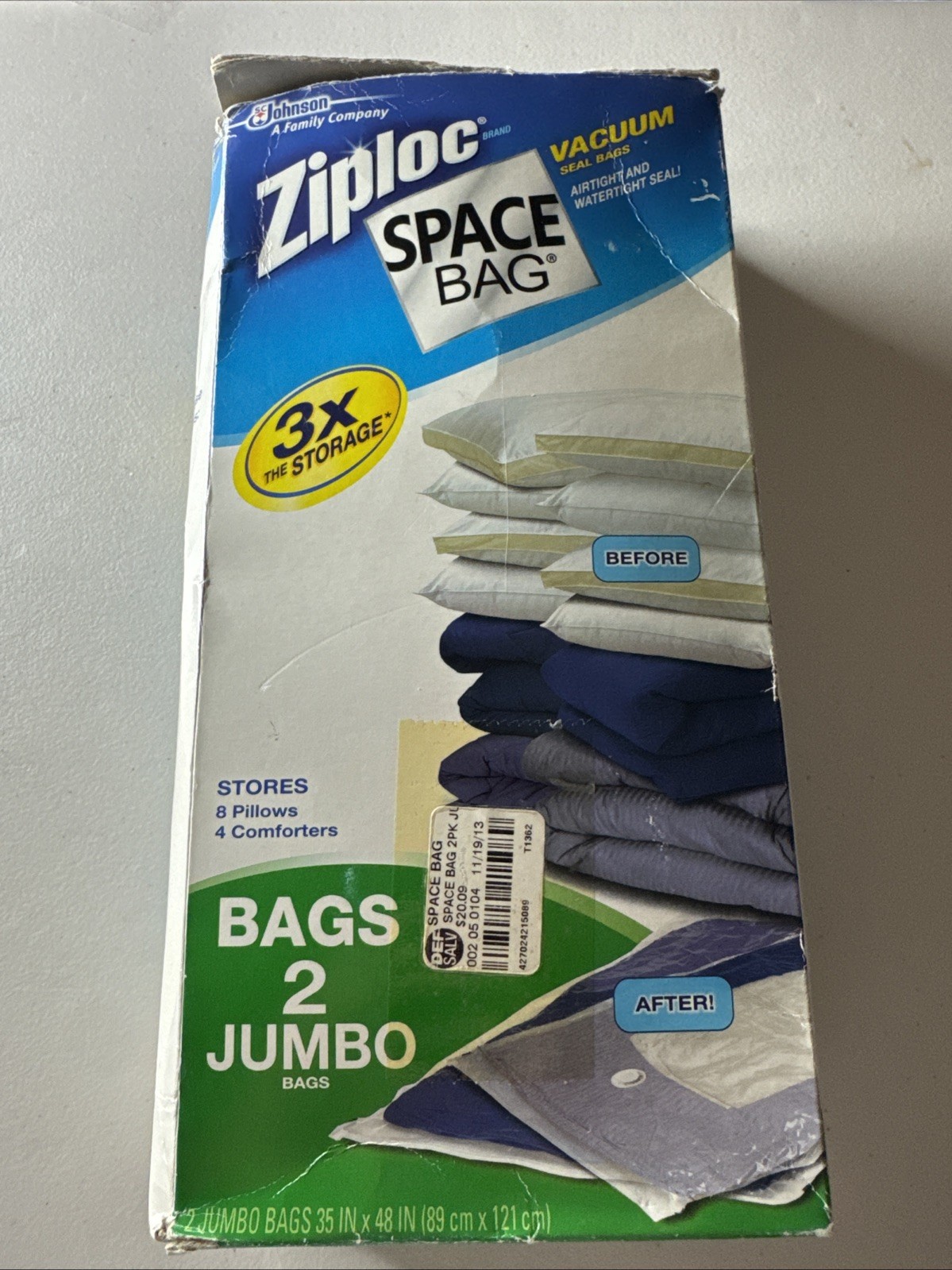 Ziploc SPACE BAG Vacuum Seal Storage Clothing Bags 2 Jumbo Flats Read