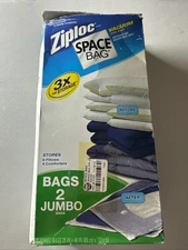 Ziploc SPACE BAG Vacuum Seal Storage Clothing Bags 2 Jumbo Flats Read