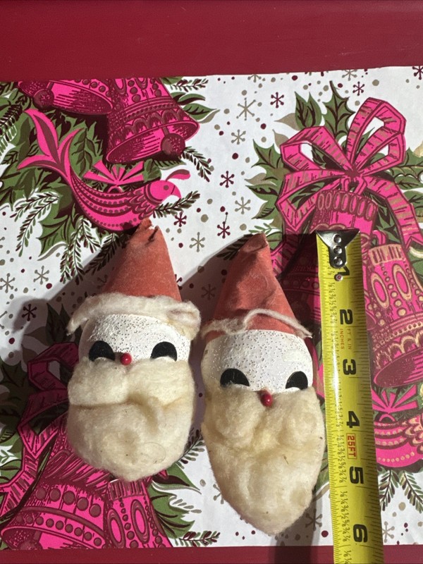 Vintage Christmas Flocked Cotton Santa Claus  Ornament Heads