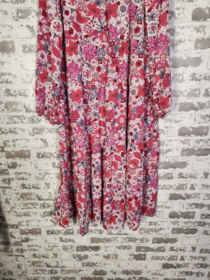 DOKOTOO Floral Maxi Dress Size XL Red Boho Hippie Tiered Flowy Peasant  - Image 3 of 4