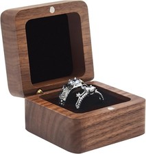 Wooden Ring Box for Wedding Ceremony 2 Slots,Small Square Solid Wood Double Ring