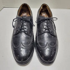 Vintage Hanover Sheppard Signatures Black Pebble Leather Long Wingtip Size 9 EEE