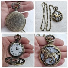 Horse Jewelry Stallion Pocket Watch Quartz Fashion Jewelry Necklace Bronze Tone