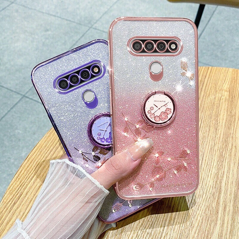 For LG Stylo 6/ K51, Fashion Clear Bling Glitter Ring Holder Stand Case Cover - Image 2 of 4