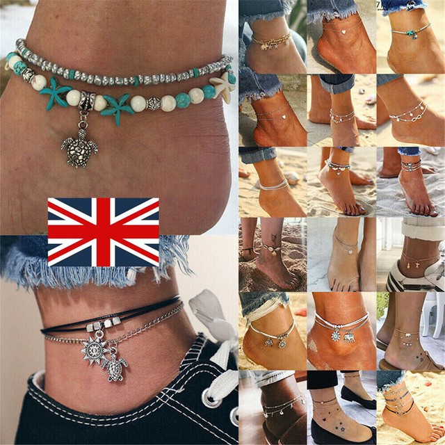 Women Fashion Ankle Bracelet Silver Anklet Foot Chain Boho Beads Jewelry UK Women Fashion Ankle Bracelet Silver Anklet Foot Chain Boho Beads Jewelry UK