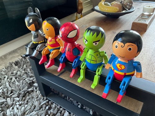Set x5 hand-made Super Hero wooden toy characters - sit nicely on a shelf! 20cm - Picture 15 of 17