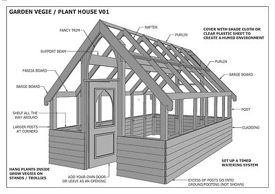 GARDEN HOUSE / GLASS HOUSE - GROW VEGIES PLANTS - V01 - Building Plans in Inches