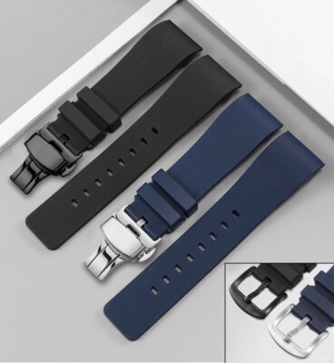 20-23mm Black Butterfly Buckle Silicone Watch Strap for Cartier Santos 100