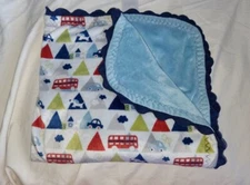 Kids Line Blue Blanket Cars Bus Dog Tree Minky Travel Flag Trim Soft 