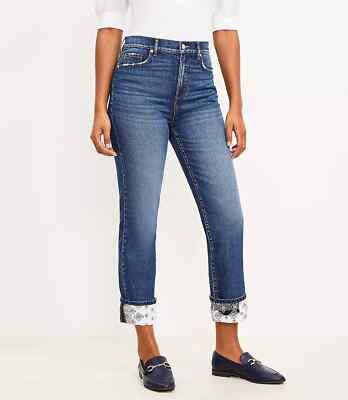 NWT  Size 27 4 Ann Taylor LOFT Crop Straight Patch Cuff Jeans denim pants