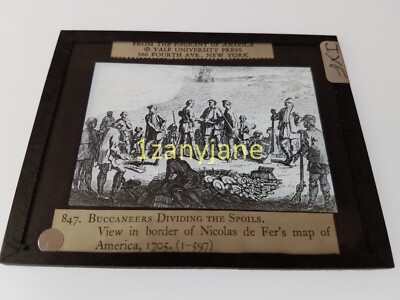 IXF HISTORIC Magic Lantern GLASS Slide BUCCANEERS DIVIDING THE SPOILS