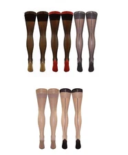 Hold-Ups Stockings Sheer Deep Lace Top Retro Seam/ Cuban Heel Thigh High  XL