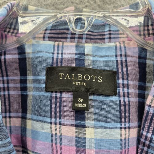Talbots Womens Linen Blend Jacket Blazer 6 Petite Blue Pink Plaid Preppy - Picture 5 of 12