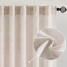 MIULEE White plaid Linen Curtains 96 Inch Curtain, 1 Panel, 52 X 96, blackout