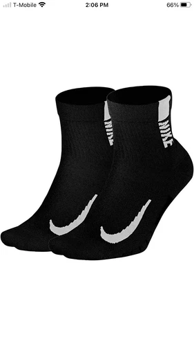 Nike Dri-fit Multiplier Ankle Socks Black 2 Pairs Medium 6-8 ￼W6-10 SX7556-010