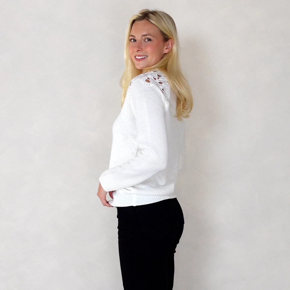 Size 6 to 24 Ex Dorothy Perkins Lace Cut-out Chest White Knitted Jumper - Image 3 of 4