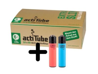 1 Display (500 Filter) actiTube Aktivkohlefilter Extra-Slim, 6 mm + 2x Clipper