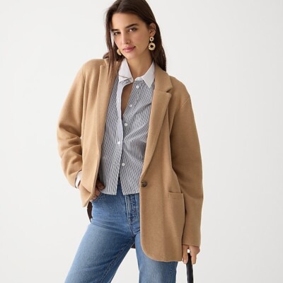J.Crew Cecile Relaxed Sweater Blazer Cardigan Button Pockets Wool Blend Khaki, S