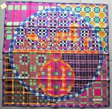 Hermes Scarf Stole Ex Libris A Carreaux Mauve Green Fuchsia Silk Auth New 90 cm