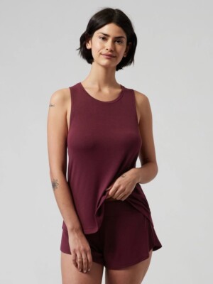 Athleta Womens M Burgundy Well Rested Rib Sleep Tank Top Pajama Camisole NWT NEW