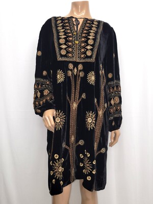 【美品】sahara 2way Velvet Embroidery Dress $528 NWT Johnny Was JWLA Heidi Velvet Yoke Dress - XL