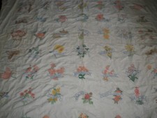 Vintage Handmade States State Flowers Quilt Coverlet Top 85" x 66"