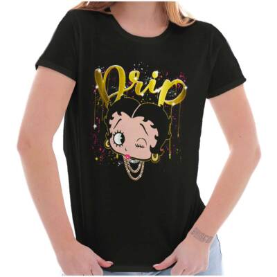 Betty Boop Retro Cartoon Gold Bling Drip Womens Top Junior Graphic Tee
