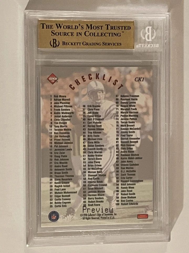 1998 Peyton Manning Collector Edge Master Preview ROOKIE #CK1 BGS 9.5 - Image 3 of 3