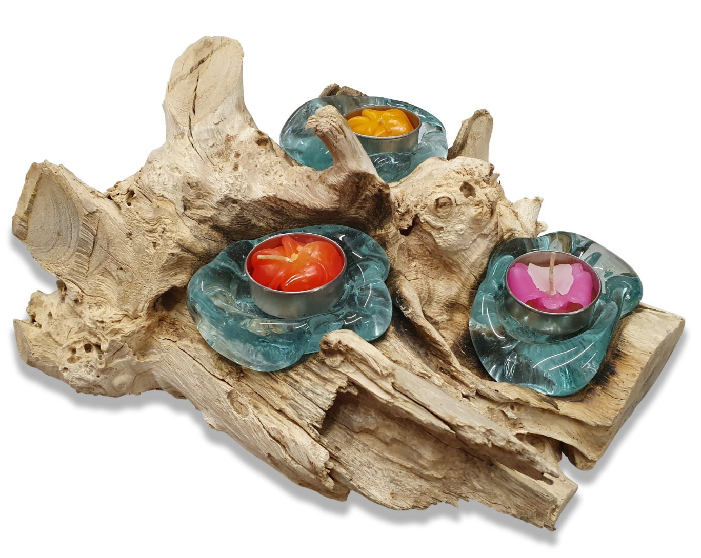 Tealight Holder Molten Glass Root Wood Candle Stand Solid Wood Home Decor-image