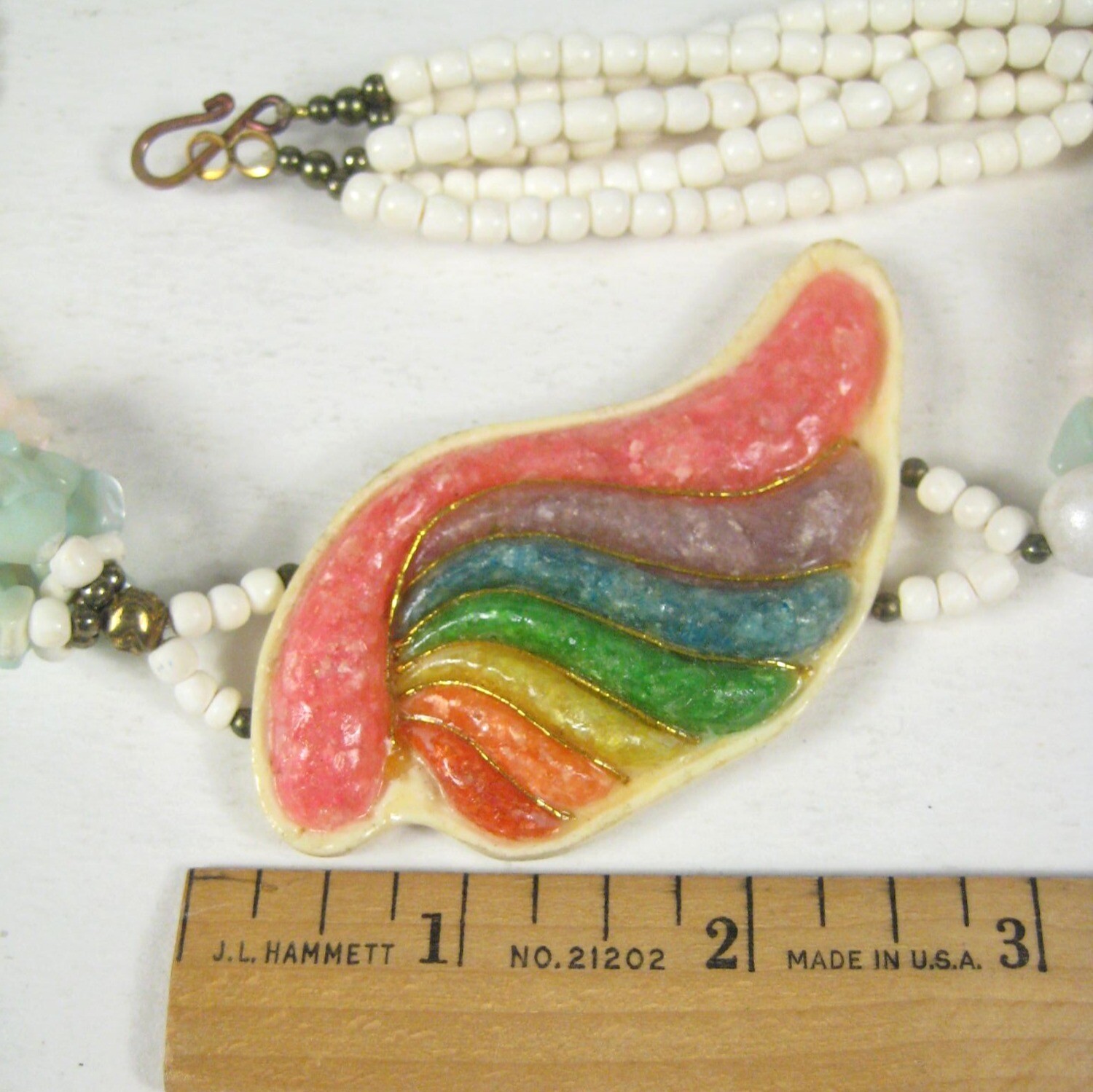 Rainbow Plastic Beaded Necklace Statement 28 inch… - image 2