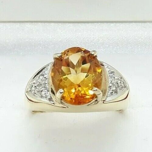 9ct Yellow Gold 2.70cts Citrine & White Topaz Signet style ring - Picture 1 of 9