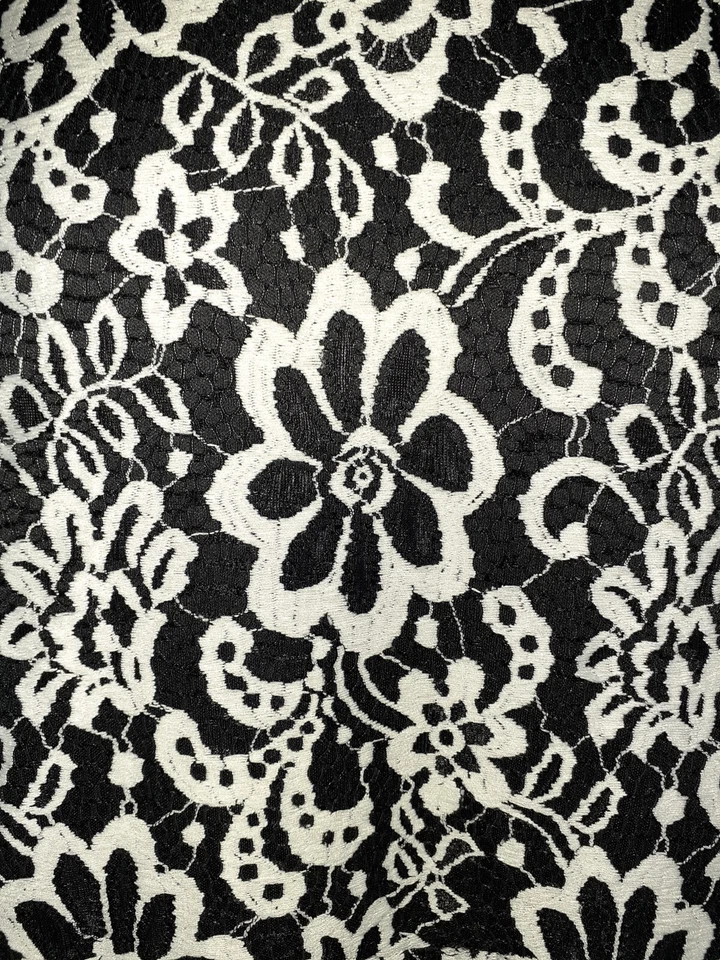 Vestido NY COLLECTION Talla XL Negro Blanco Floral Encaje Manga Corta Hasta la Rodilla Foto 2 de 4