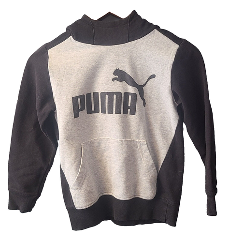 Puma Boy's Hoodie Size 8 White Black Pullover Youth With Pockets.