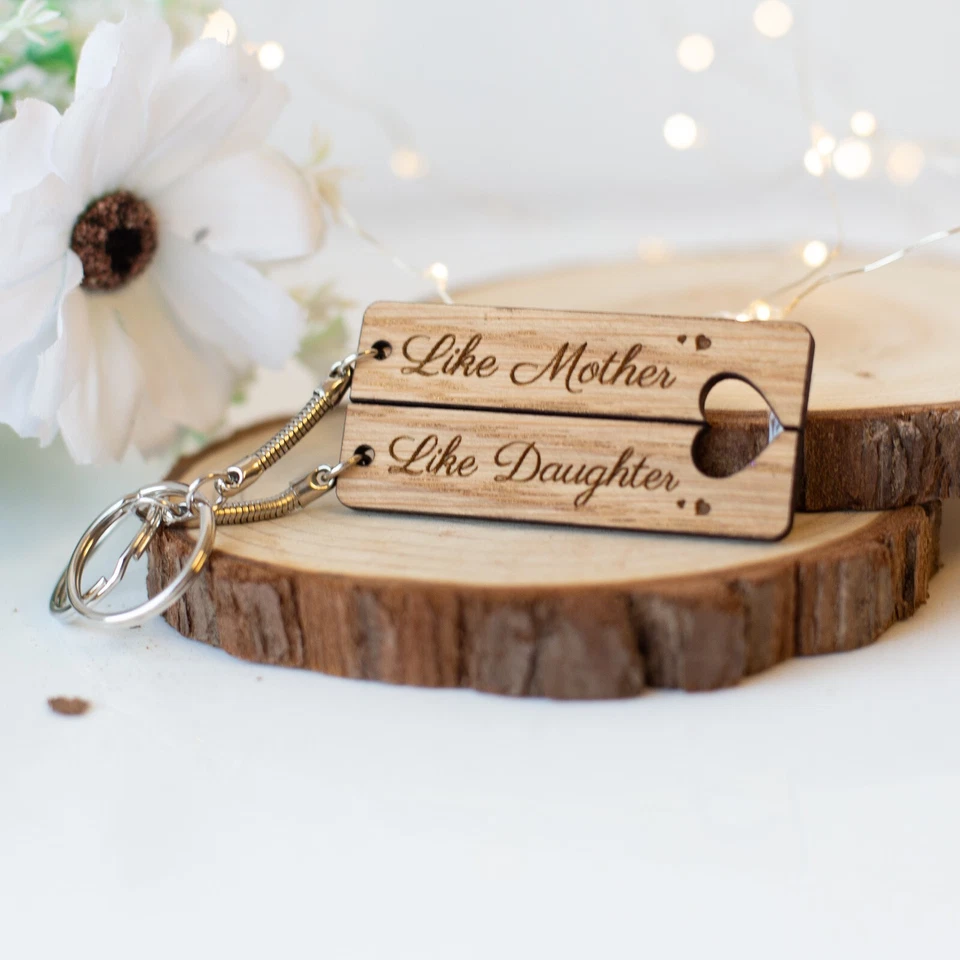 Mother Like Daughter Mothers Day Keyring Gift Set Engraved Wooden Keyring Like