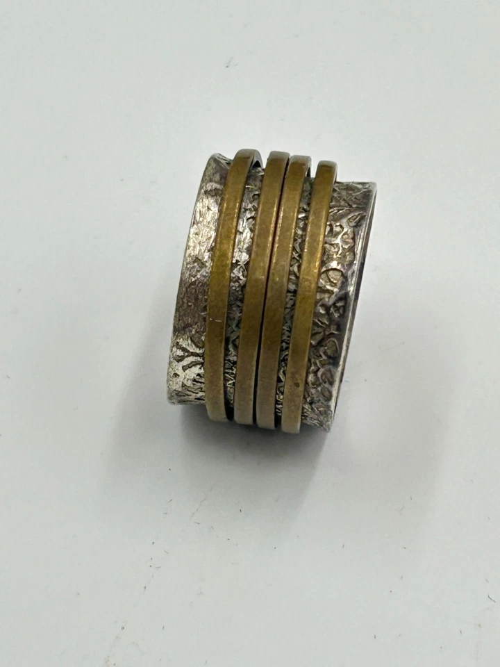 Anillo Fidget Spinner Vintage Dos Tonos Talla 8 Plata de Ley y Latón Foto 3 de 4