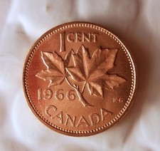 1966 Canada Cent - Au / UNC Czerwony - Z nieużywanej rolki - Oferta Kosz #AAA