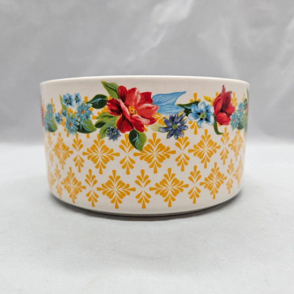 Tazón redondo de gres anidado floral amarillo Pioneer Woman 2018 sin tapa Foto 3 de 4