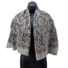 Women's Paisley Grey Blue Scarf Fringe Made In Italy 46/46"