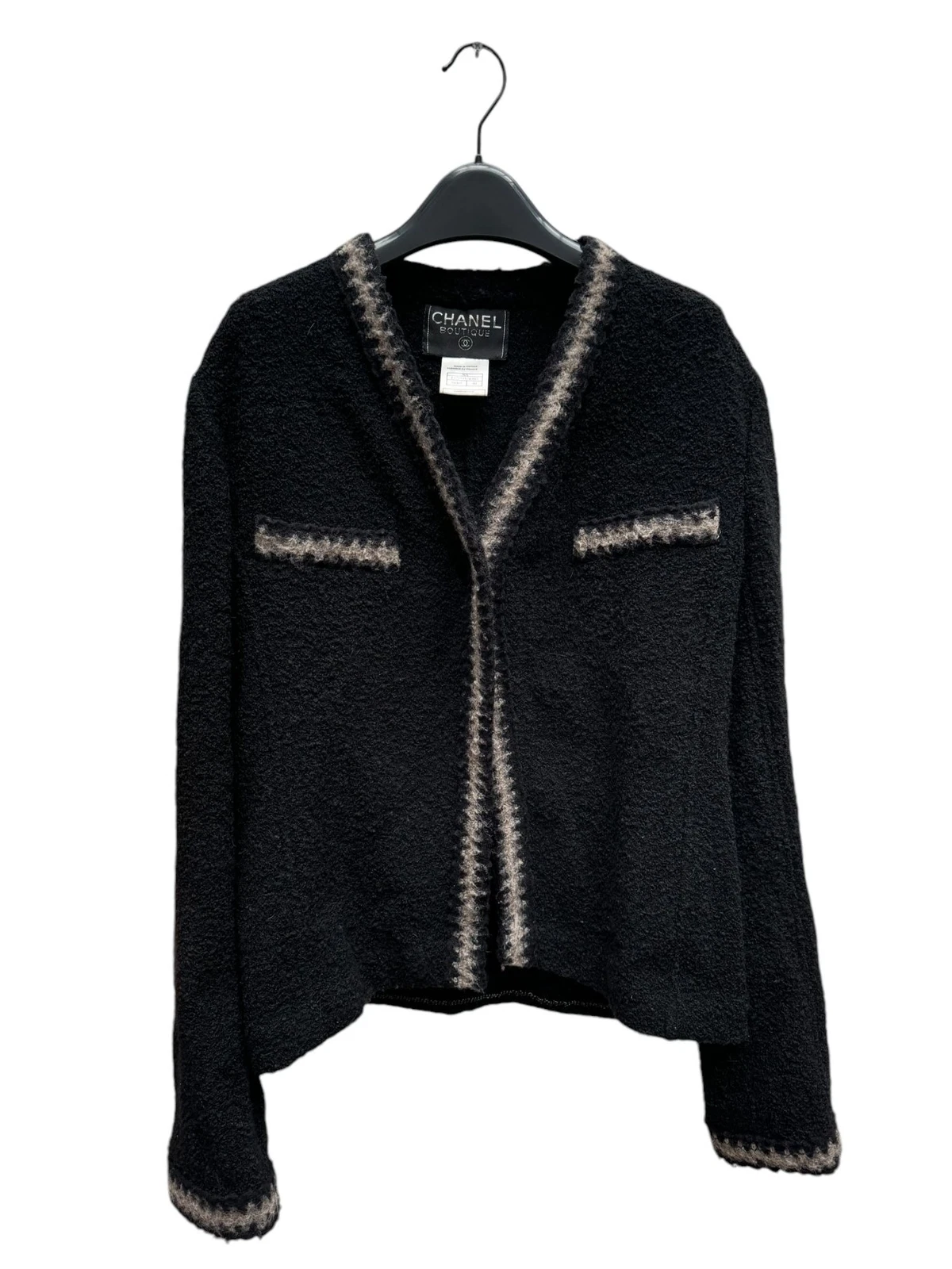 Giacca tweed bouclé nero Chanel by Karl Lagerfeld collezione runway autunno 1998