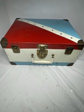 Vintage 1950s Metal Roller Skate Case No Key Red White Blue Locking Case