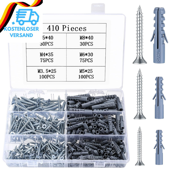 410 Stk Beton Schrauben DüBel Set Mit Schrauben, DüBel Schrauben Set, Gipskarton-image