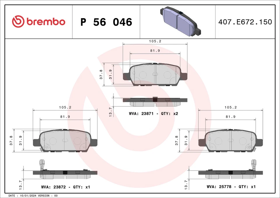 Juego Pastillas Freno Compatible con NISSAN NV200 ME0 Traseras 2014 en EM57 Brembo 040604BA0B Calidad Foto 2 de 4
