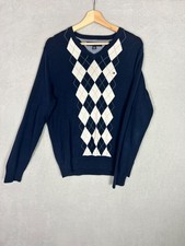 Tommy Hilfiger, Men's Navy + White Dimond Patterned Pullover Jumper, Size S